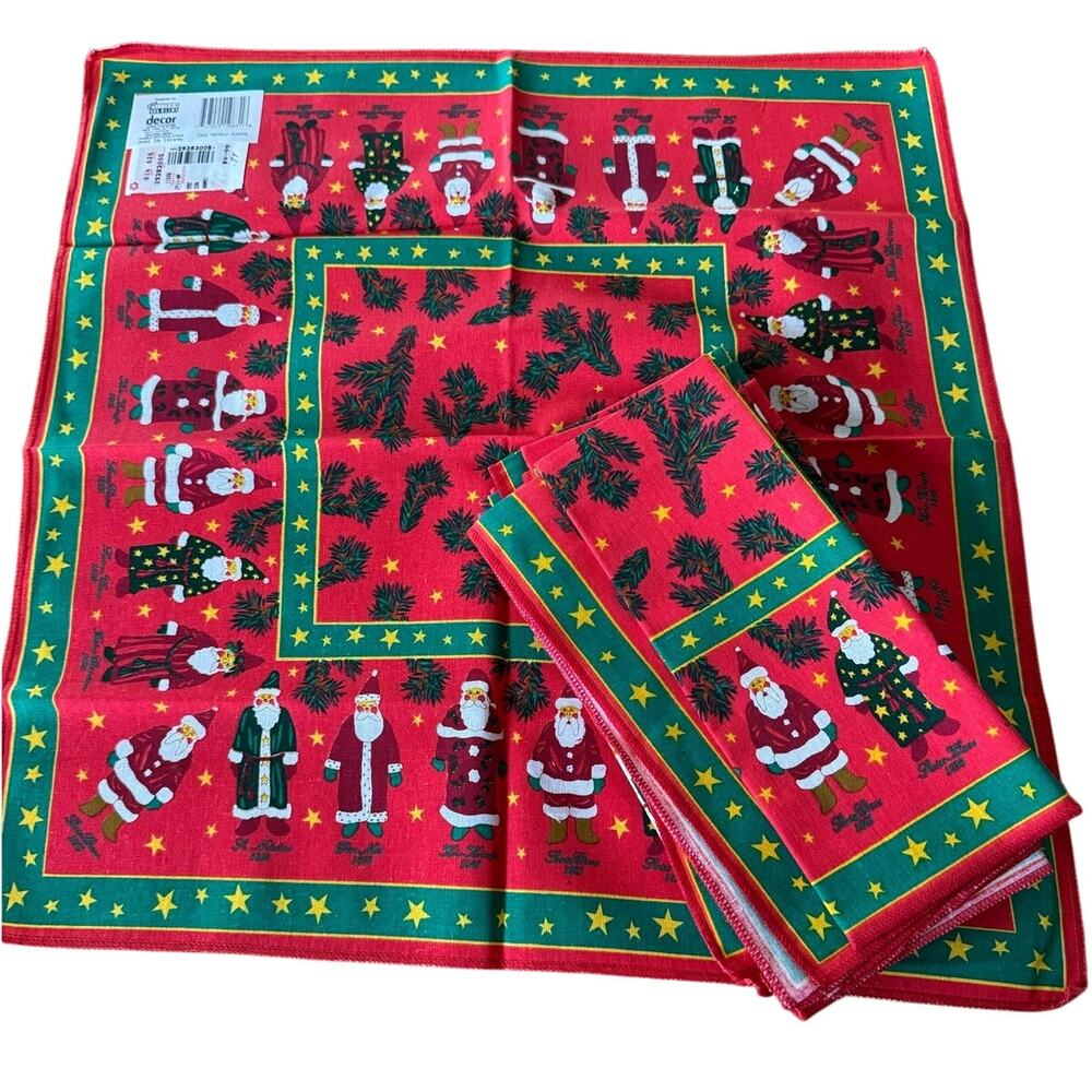 Old World Santa Cloth Christmas Napkins Set of 8 100% Cotton Riviera Van Beers